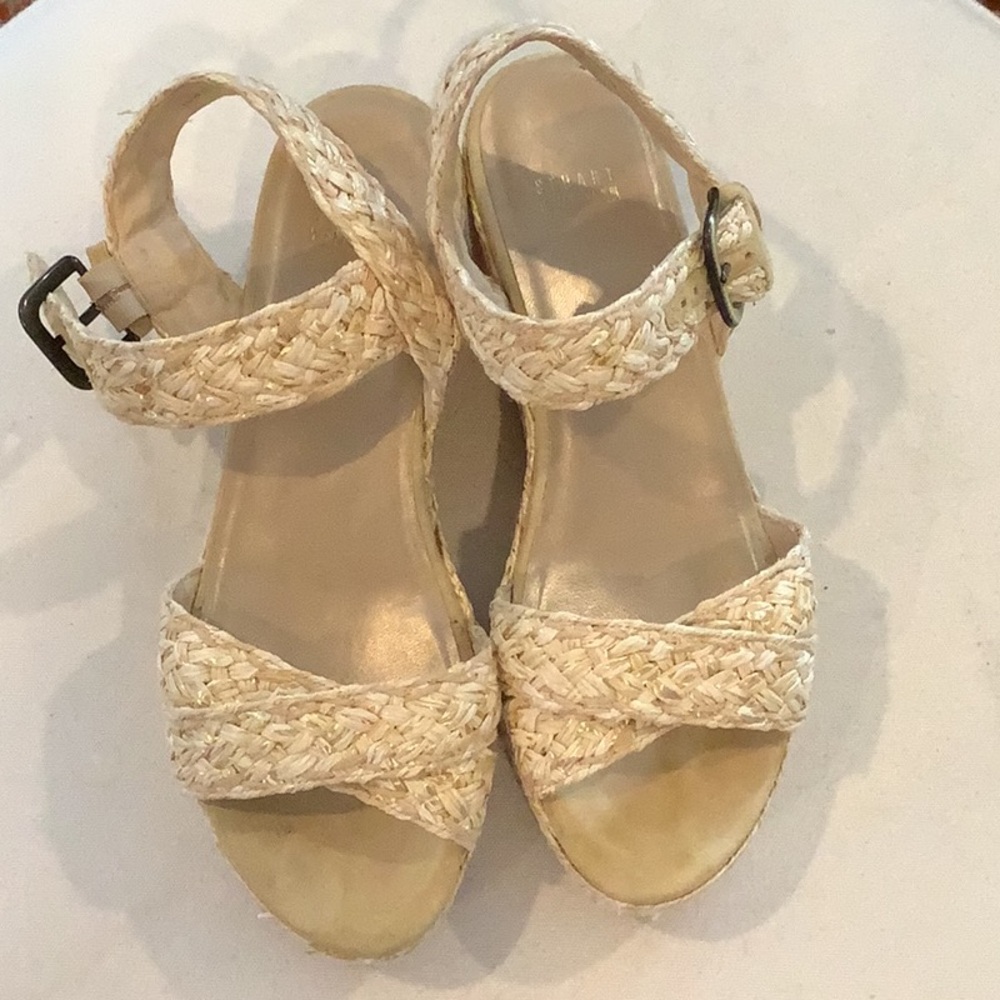 Stuart Weitzman Oncross Wedge Espadrille Platform Camel Alex Hoopla Sandal Sz 9 - Picture 5 of 9